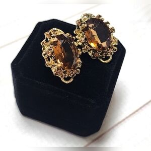 Victorian Style Crystal Floral Scroll Cameo Inspired Oval Earrings - New